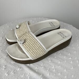 Donald Pliner Women's White Thong Button Slip-On Wedge Slide Sandals Sz 7 Boho